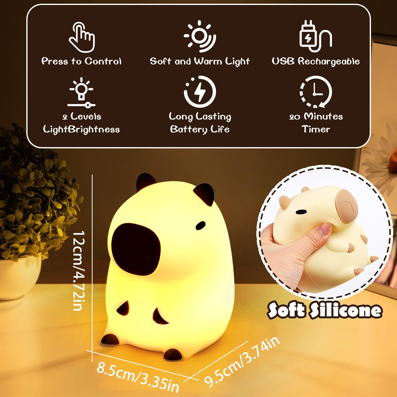 Lumini® Squishy Capybara LED Night Light.