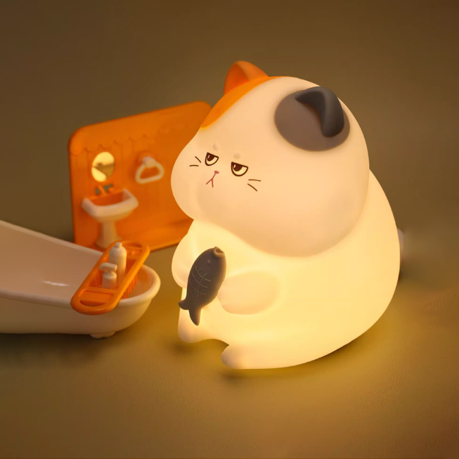 Lumini® Squishy Cat with Fish LED Night Light.