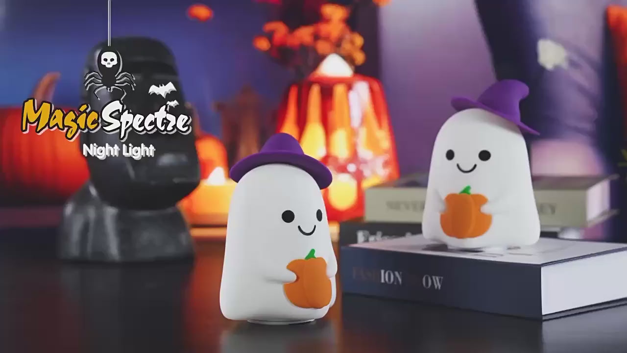 Lumini® Squishy Ghost Holding a Pumpkin LED Night Light.